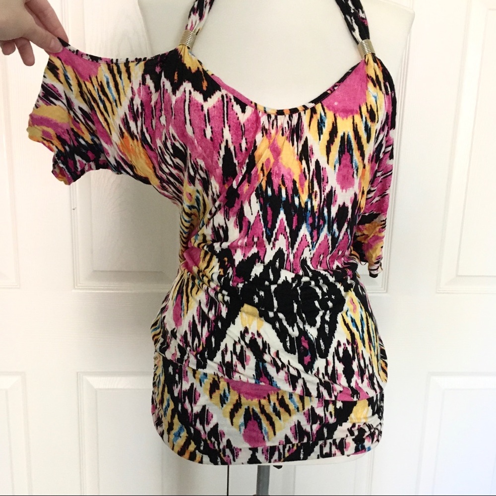 Express • Multicolor Open Shoulder Party Blouse - Picture 2 of 7